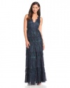 BCBGMAXAZRIA Women's Lilian V-Neck Lace Gown, Dark Ink Combo, 4