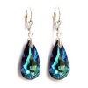 Bermuda Blue Genuine Swarovski Crystals Sterling Silver Leverback Dangle Earrings