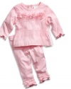 GUESS Kids Girls newborn long-sleeve ruffle front top and pants set (0-9m), LIGHT PINK (6/9M)