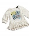 GUESS Kids Girls baby girl multimedia flounce top (12-24m), CREAM (24M)