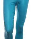 Women Skinny High Waist Polyester Leather Tight Pants, Aqua Blue, Size M