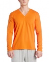 HUGO BOSS Men's Cotton Stretch Long Sleeve V-Neck Shirt, Orange, Large