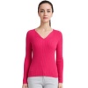 Honeystore Women's V-neck Long Sleeve 100% Cashmere Sweaters Rose Medium