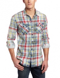 True Religion Men's Indigo Plaid Work Wear Button Down