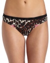 Betsey Johnson Women's Cotton Stretch with Lace Thong Panty,Betsey Cheetah Natural,Medium