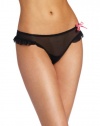 Betsey Johnson Women's Stretch Mesh Ruffle Thong Panty,Black,Medium