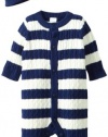 Little Me Baby-Boys Newborn Rugby Cable Coverall and Hat, Navy Stripe, 9 Months