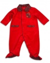 Little Me Traditional Boys Coverall - Red Velour with Plaid Trim! (Size - 3 Months)