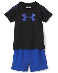 Under Armour covers his basics with this high-performance tee and short set, each crafted in light, breathable fabrics with mesh accents for a superior comfort and style.