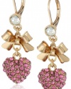 Betsey Johnson Iconic Pinkalicious Crystal Heart Drop Earrings