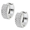 Stunning .925 Sterling Silver White CZ Huggies Earrings 15mm Length, 5mm Width