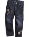 GUESS Kids Girls baby girl jeans with embroidery in dark stone wash (12-24m), DARK STONE WASH (18M)