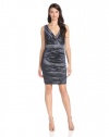 Nicole Miller Women's Techno Metal V-Neck Dress with Embellishment, Navy, 4