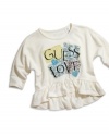 GUESS Kids Girls little girl multimedia flounce top, CREAM (6X)