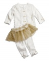 GUESS Kids Girls newborn button-front jacket, mesh skirt and leggings set (0-9m), OFF WHITE (6/9M)