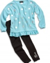 GUESS Kids Girls little girl foil-printed dot sweater and leggings set, AQUA (3T)