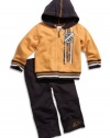 GUESS Kids Baby Boy Zip-Front Hoodie and Pants Active Set (12-24m), GOLD (12M)