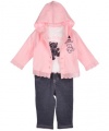 GUESS Newborn Girls Pink Hoodie 3pc Jegging Set (0/3M)