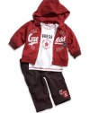 GUESS Kids Boys newborn zip-front hoodie, tee and pant set (0-9m), RED (3/6M)