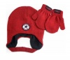 Converse All Star Toddler Boy's 2/4T Trapper Beanie Hat & Mittens Set (Chili Pepper Red)