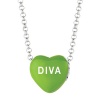 Green Enamel Diva Sweethearts Sterling Silver Necklace, 16 Inch