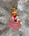 Baby's First Christmas Girl Glass Ornament Bear with Heart - 2011