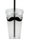 16 oz Mustache Double Walled Reusable Cup with Lid and Straw