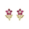 14k Gold Plated Red Flower CZ Children Stud Earrings with Screw-back