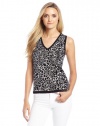 Jones New York Women's Petite Sleeveless V Neck Printed Shell Tank