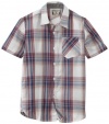 Volcom Boys 8-20 Ex Factor Plaid Short Sleeve Shirt, Dust Red, Large