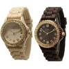 TWO Beige & Brown w/ Gold Silicone Watch with CZ Crystal Rhinestones Face Bling Bezel