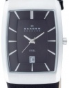 Skagen Black Leather Rectangle Case Watch 690Lslb