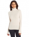 Magaschoni Women's 100% Cashmere Ribbed Collar and Cuff Turtle Neck Sweater, Manor House/Astor Stone,Large