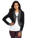 Magaschoni Women's 100% Cashmere Rib Trim Bolero Sweater, Charcoal Tweed/Charcoal, Medium