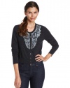 Magaschoni Women's 100% Cashmere Beaded Cardigan, Castle, Medium