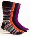 Calvin Klein Mens Socks Black Striped, Orange, Black and Purple (Pack of 4)