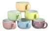 Francois et Mimi 14-Ounce Colored Ceramic Coffee/Soup Mugs, Large, Polka Dot Pastel, Set of 6