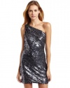 Abs by Allen Schwartz Women's Sequin One Shoulder Dress, Silver, 4