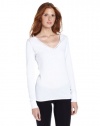 Calvin Klein Performance Women's Long Sleeve V-Neck Tee with Space Dye Stitching, White, Medium