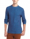 Calvin Klein Jeans Men's Long Sleeve Striped Waffle Crew Neck Tee, Faded Navy, Large