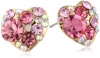 Betsey Johnson Pink & Gold Boost Crystal Gem Heart Stud Earrings