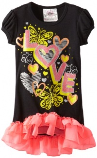 Beautees Girls 2-6x Tunic With Pink Chiffon Ruffle, Black, 4