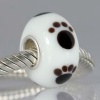 Paw Print Pandora Style Charm Sterling Silver European Murano Lampwork Glass Bead for Bracelets and Necklaces, Unthreaded Core Size 4.5mm Fits Most Genuine Brands, an Authentic Timeline Treasures Original, Carefully Inspected, Gift Bagged, Satisfaction Gu