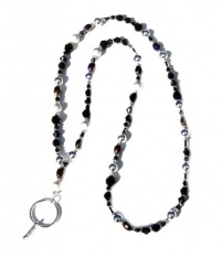 Beaded Lanyard Elegant Black Swarovski beads with Silver and Frosted Beads 117