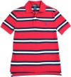 Ralph Lauren Boy's Short-Sleeved Striped Polo, Red, 2 T