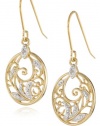 Yellow Gold Plated Sterling Silver Diamond Accent Floral Dangle Earrings