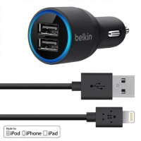 Belkin F8J071bt04-BLK Belkin 2-Port Car Charger with Lightning to USB Cable 2.1 AMP for iPhone 5, iPod touch, iPod nano, iPad and iPad mini - Car Charger - Retail Packaging - Black