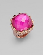 From the Pop Superstud Collection. A faceted square of pink sapphire quartz is layered over mother-of-pearl, creating richness and depth in this striking ring with a spiky zigzag setting.Pink sapphire quartz and white mother-of-pearlRose goldplated sterling silverAbout 1 squareImported