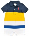 Ralph Lauren Layette Boys Big Pony Striped Polo Shortall, Navy, 3 M