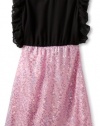 Ruby Rox Girls 7-16 Sequin Skirt And Chiffon Top Dress, Black/Pink, 16